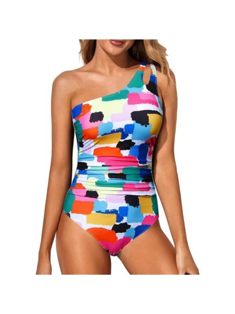 One Shoulder One Piece Swimsuit Tummy Control Bathing Suits Keyhole Swimwear